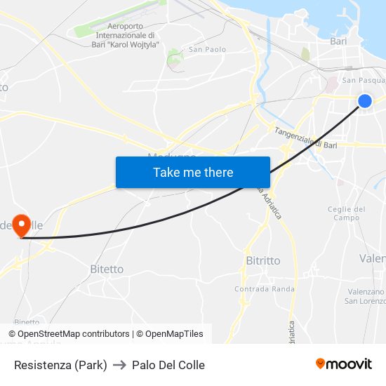 Resistenza (Park) to Palo Del Colle map