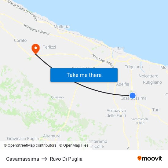 Casamassima to Ruvo Di Puglia map