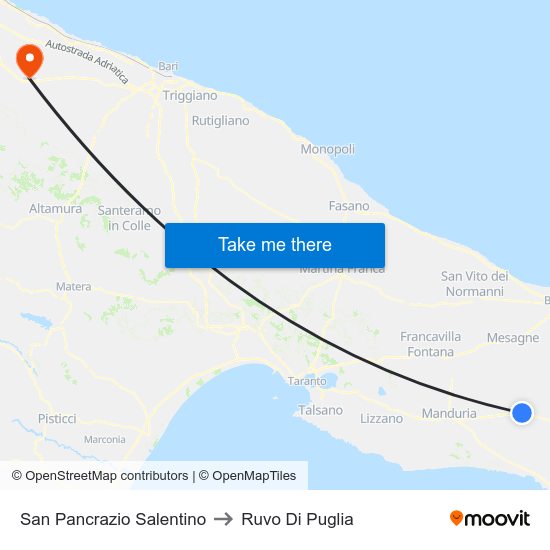 San Pancrazio Salentino to Ruvo Di Puglia map