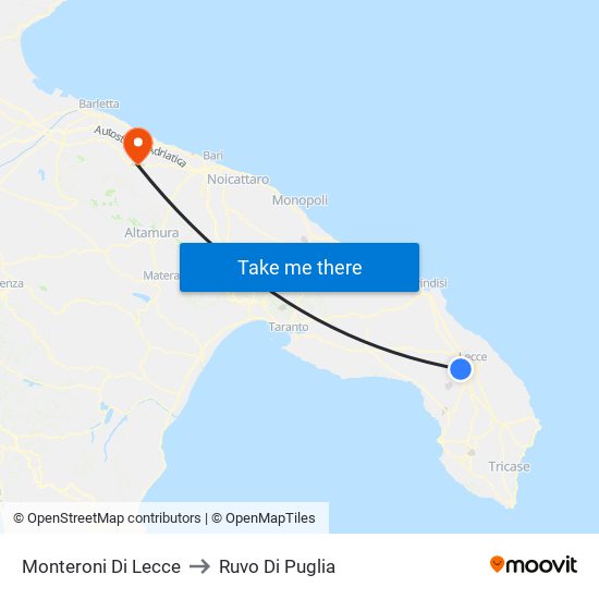 Monteroni Di Lecce to Ruvo Di Puglia map