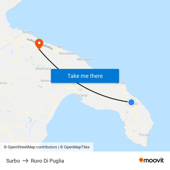 Surbo to Ruvo Di Puglia map