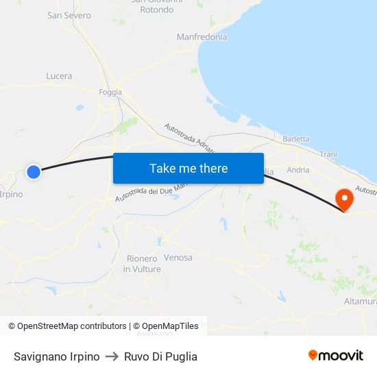 Savignano Irpino to Ruvo Di Puglia map