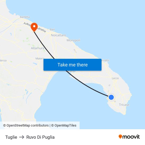 Tuglie to Ruvo Di Puglia map