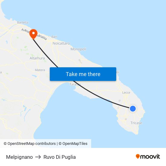 Melpignano to Ruvo Di Puglia map