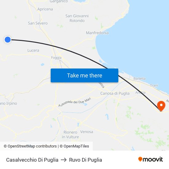 Casalvecchio Di Puglia to Ruvo Di Puglia map