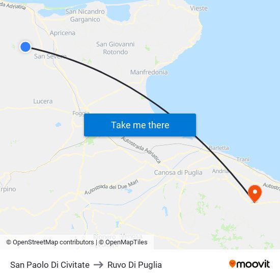 San Paolo Di Civitate to Ruvo Di Puglia map