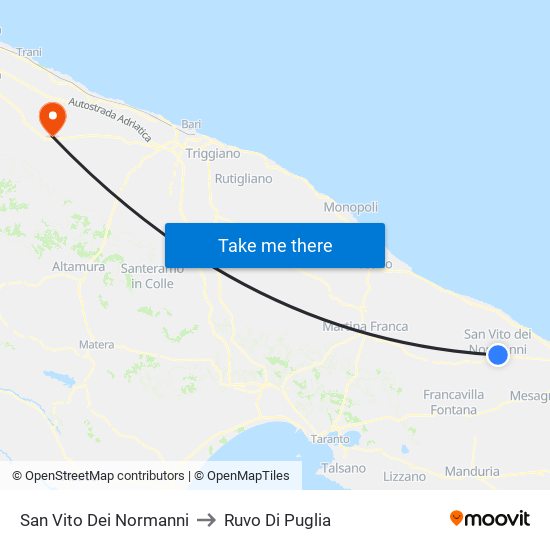 San Vito Dei Normanni to Ruvo Di Puglia map