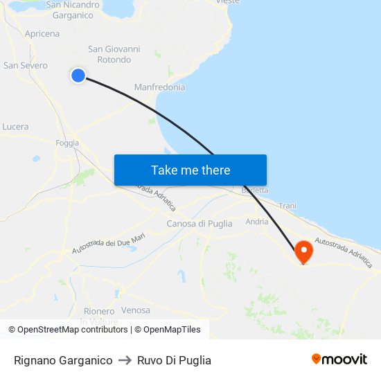 Rignano Garganico to Ruvo Di Puglia map