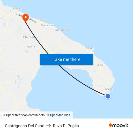Castrignano Del Capo to Ruvo Di Puglia map
