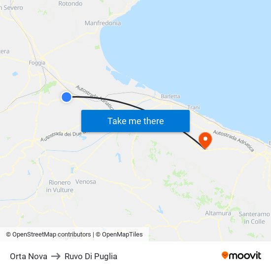 Orta Nova to Ruvo Di Puglia map