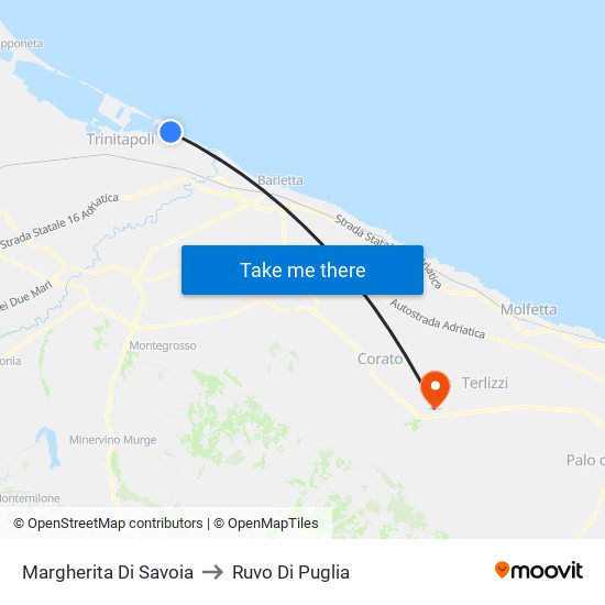 Margherita Di Savoia to Ruvo Di Puglia map