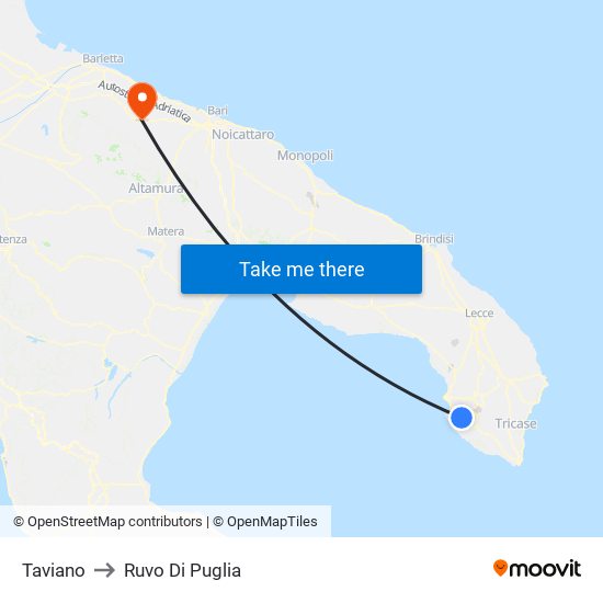 Taviano to Ruvo Di Puglia map