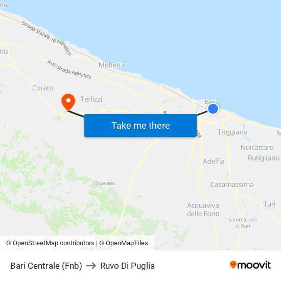 Bari Centrale (Fnb) to Ruvo Di Puglia map