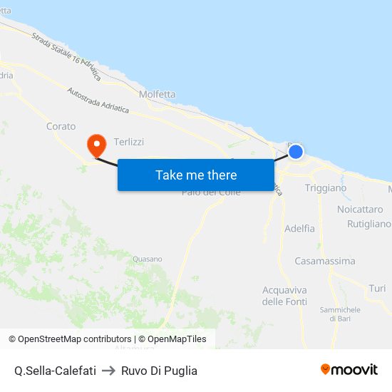 Q.Sella-Calefati to Ruvo Di Puglia map