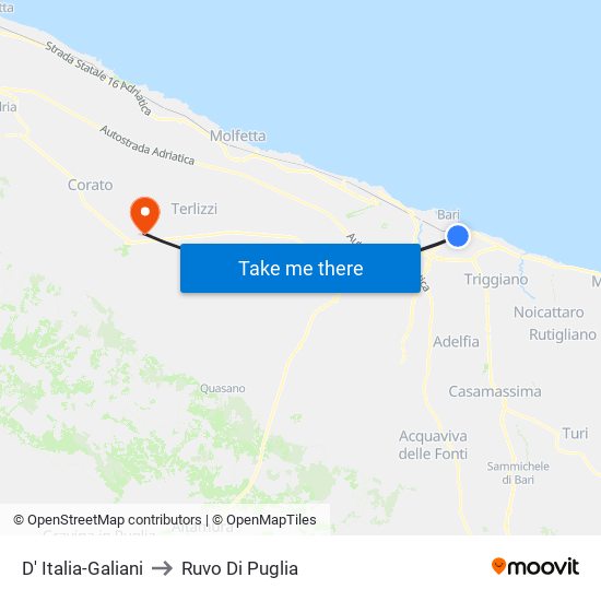 D' Italia-Galiani to Ruvo Di Puglia map