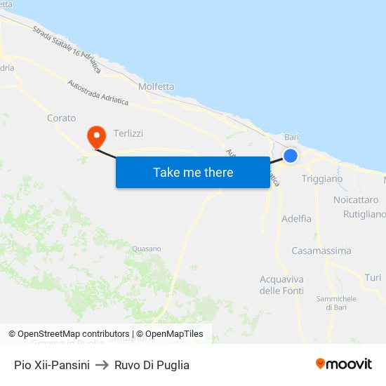 Pio Xii-Pansini to Ruvo Di Puglia map