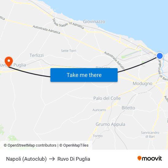 Napoli (Autoclub) to Ruvo Di Puglia map