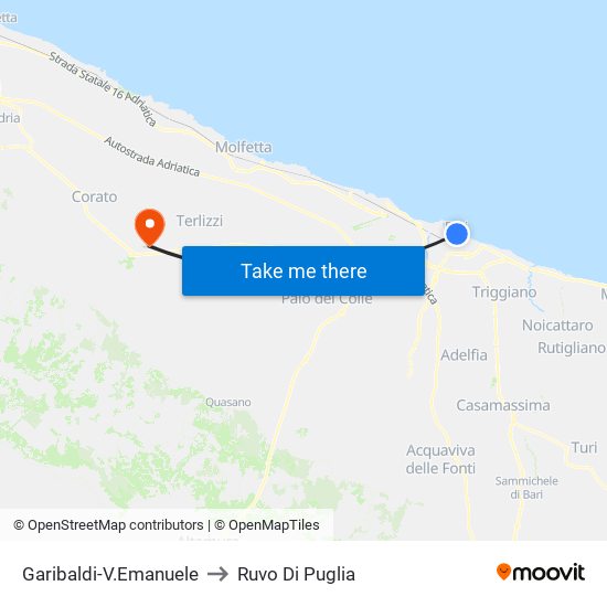 Garibaldi-V.Emanuele to Ruvo Di Puglia map