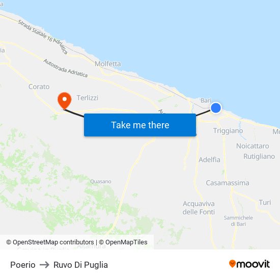 Poerio to Ruvo Di Puglia map