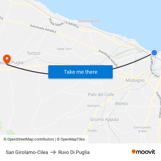 San Girolamo-Cilea to Ruvo Di Puglia map