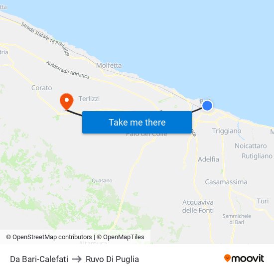 Da Bari-Calefati to Ruvo Di Puglia map