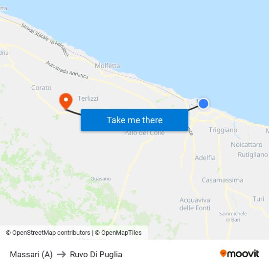 Massari (A) to Ruvo Di Puglia map