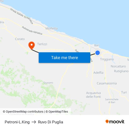Petroni-L.King to Ruvo Di Puglia map