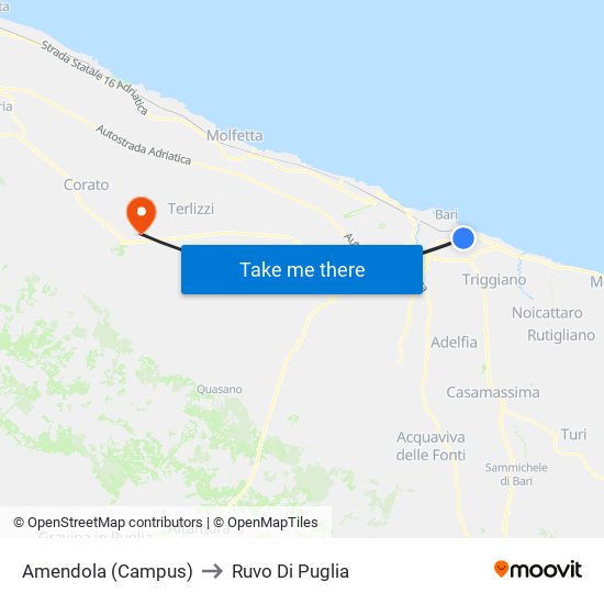 Amendola (Campus) to Ruvo Di Puglia map