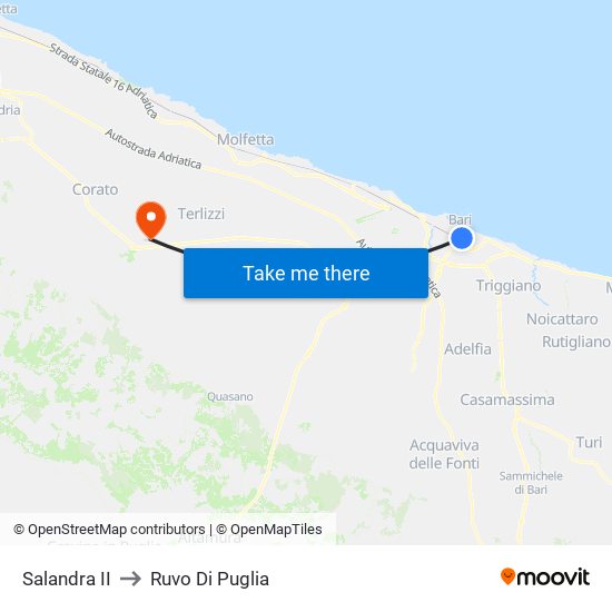 Salandra II to Ruvo Di Puglia map