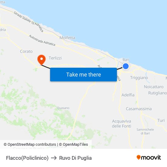 Flacco(Policlinico) to Ruvo Di Puglia map