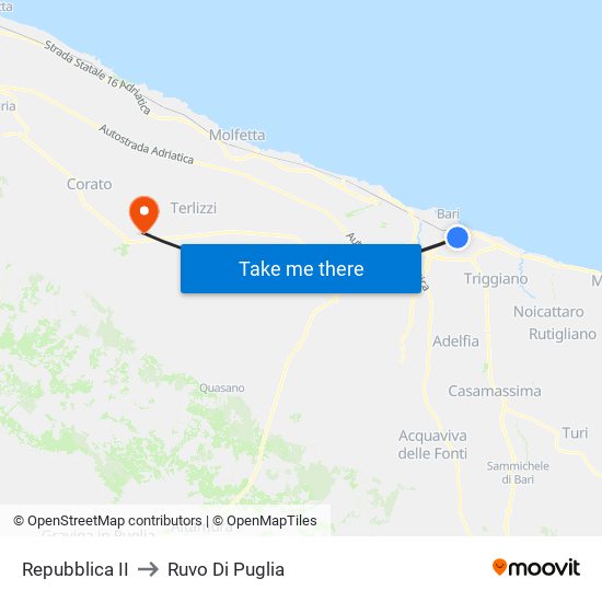 Repubblica II to Ruvo Di Puglia map