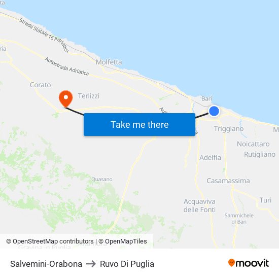 Salvemini-Orabona to Ruvo Di Puglia map