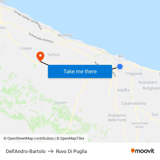 Dell'Andro-Bartolo to Ruvo Di Puglia map