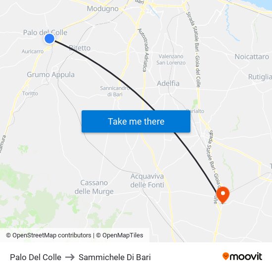 Palo Del Colle to Sammichele Di Bari map