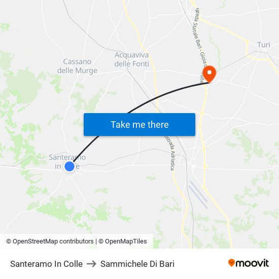 Santeramo In Colle to Sammichele Di Bari map