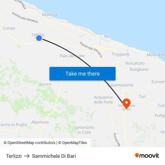 Terlizzi to Sammichele Di Bari map