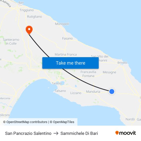 San Pancrazio Salentino to Sammichele Di Bari map