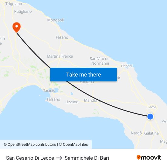 San Cesario Di Lecce to Sammichele Di Bari map