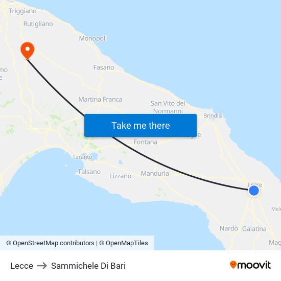 Lecce to Sammichele Di Bari map