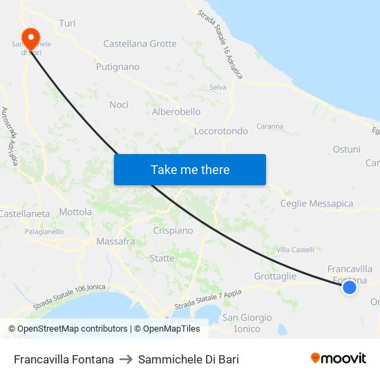 Francavilla Fontana to Sammichele Di Bari map