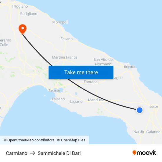 Carmiano to Sammichele Di Bari map