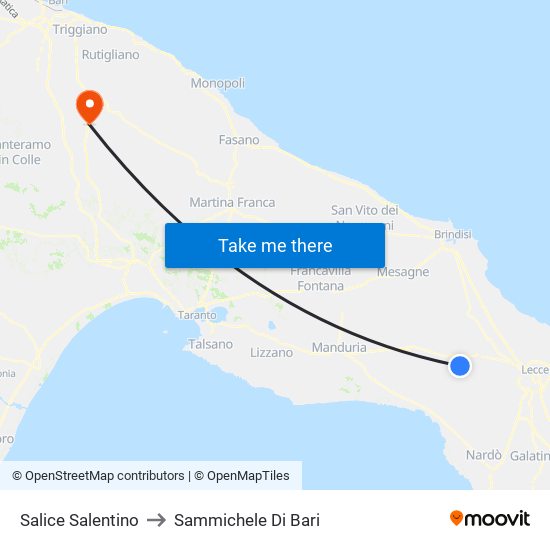 Salice Salentino to Sammichele Di Bari map