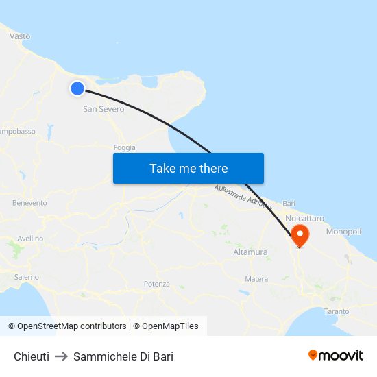 Chieuti to Sammichele Di Bari map
