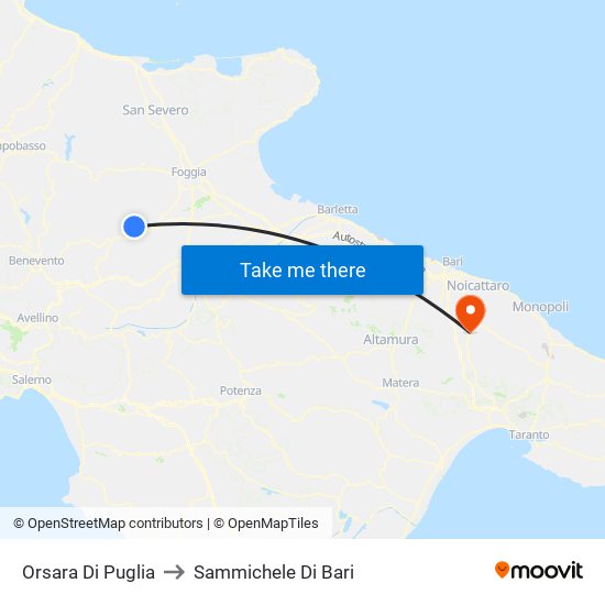 Orsara Di Puglia to Sammichele Di Bari map