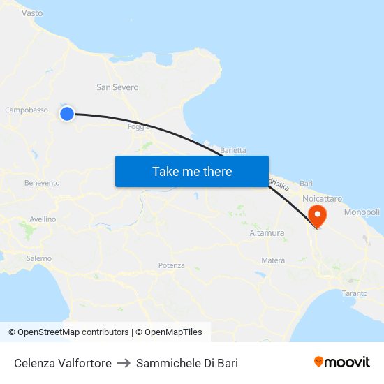 Celenza Valfortore to Sammichele Di Bari map