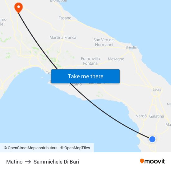 Matino to Sammichele Di Bari map