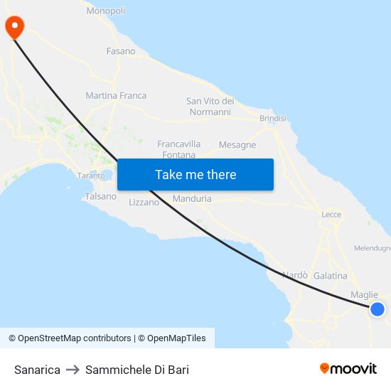 Sanarica to Sammichele Di Bari map