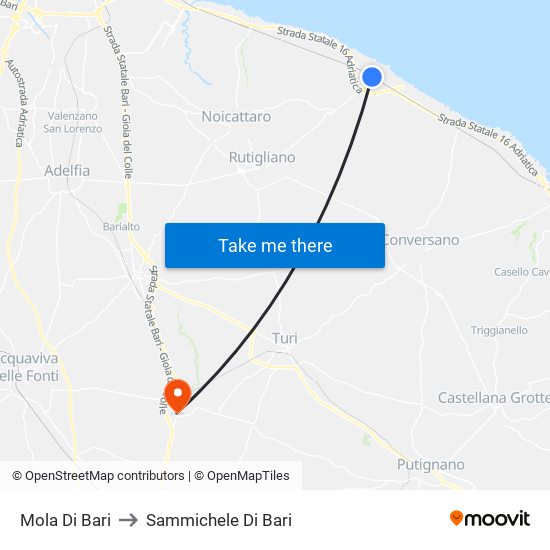 Mola Di Bari to Sammichele Di Bari map