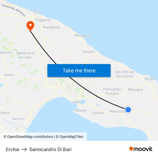Erchie to Sannicandro Di Bari map