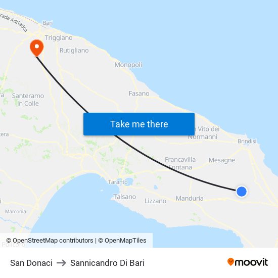 San Donaci to Sannicandro Di Bari map